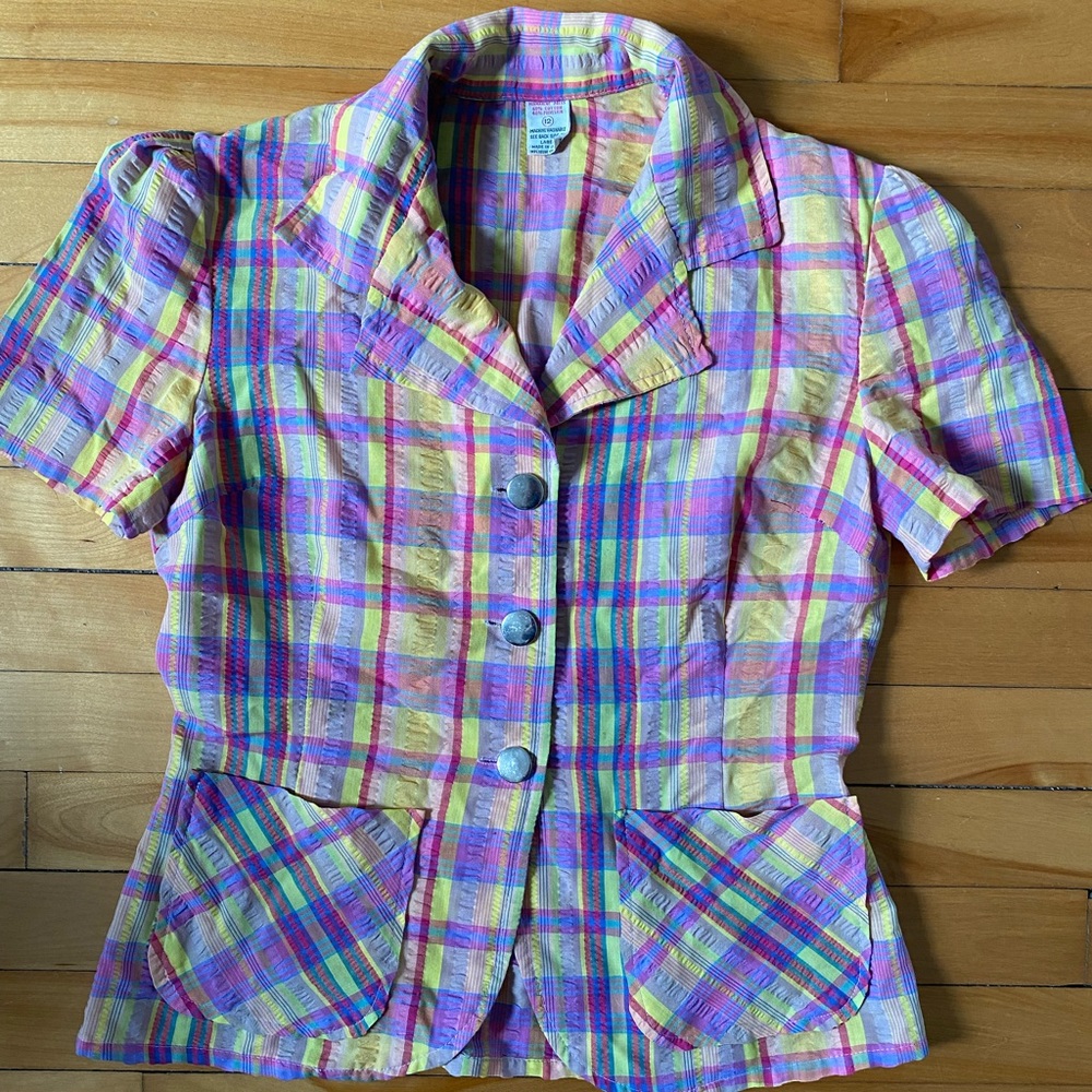 Vintage Short Sleeve Plaid Blazer